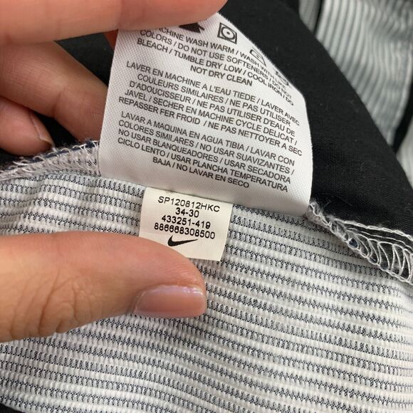 Nike Pants Men 34 White Grey Stripe Dri Fit Flat Front Performance Stretch Golf - Picture 10 of 12